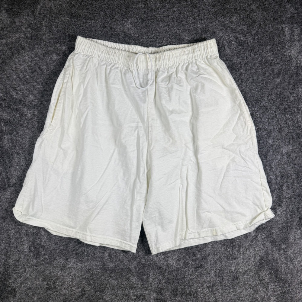 Vintage Powersport by Oneita Mens White Cotton Jersey Gym Shorts Large 3341